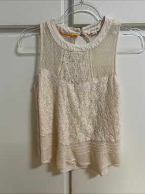 Taylor & Sage Ivory Lace & Sheer Dot Sleeveless Top Boho